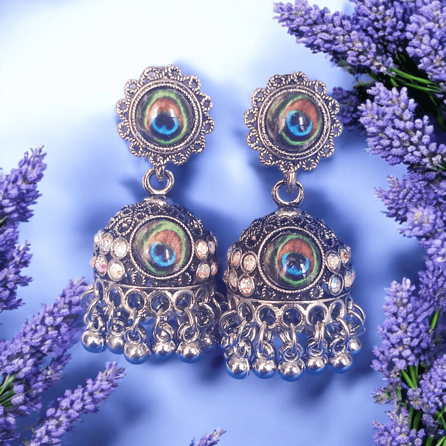 Peacock Design Oxidized Silver Jhumka Earrings